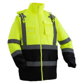 High Visibility Reflective Safety Jacket, Waterproof Safety Hoodie, Work Construction Coat with Pockets for Men & Women, Rain Gear Meet ANSI & Cl