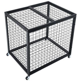 Rolling Sports Ball Storage Cart, Basketball Cage with Double Lids, Sport Equipment Holder Organizer for Indoor Outdoor