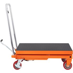Hydraulic Lift Table Cart, 1100lbs Capacity 35.4" Lifting Height, Manual Single Scissor Lift Table with 4 Wheels and Non-slip Pad
