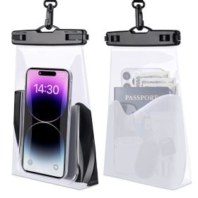 HAISSKY 2Pack Wave Design Large Capapcity Waterproof Phone Bag Swimming Surfing Earphone Cards Passport Keys Storage Pouch (Color: Black+white)