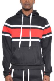 SOLID WITH THREE STRIPE PULLOVER HOODIE (Color: OLIVE BLACK, size: L)