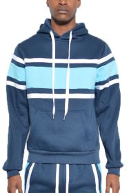 SOLID WITH THREE STRIPE PULLOVER HOODIE (Color: NAVY SKY, size: S)