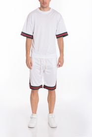 MESH SLEEVE TAPE ATHLETIC TSHIRT (Color: White, size: M)