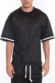 MESH SLEEVE TAPE ATHLETIC TSHIRT (Color: Black, size: M)