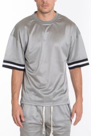 MESH SLEEVE TAPE ATHLETIC TSHIRT (Color: Grey, size: M)