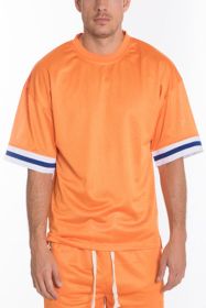 MESH SLEEVE TAPE ATHLETIC TSHIRT (Color: Orange, size: S)