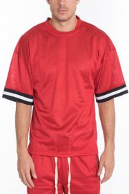 MESH SLEEVE TAPE ATHLETIC TSHIRT (Color: Red, size: L)