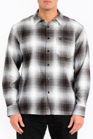 Mens Plaid Long Sleeve Flannel (Color: Grey, size: L)