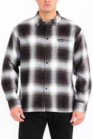 Mens Plaid Long Sleeve Flannel (Color: Black, size: 3XL)
