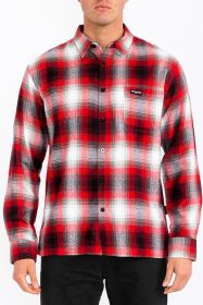 Mens Plaid Long Sleeve Flannel (Color: Red, size: XL)