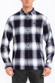 Mens Plaid Long Sleeve Flannel (Color: NAVY, size: S)