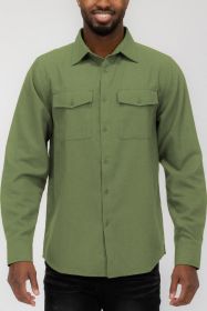 Weiv Mens Solid Flannel Shirt (Color: OLIVE, size: L)
