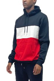 COLOR BLOCK PULLOVER HOODIE (Color: BLACK RED, size: L)
