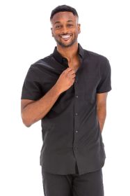 Weiv Men's Casual Short Sleeve Solid Shirts (Color: Black, size: L)