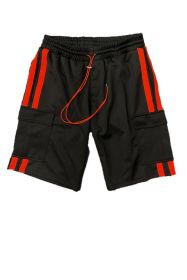 Two Stripe Cargo Pouch Shorts (Color: black orange, size: M)