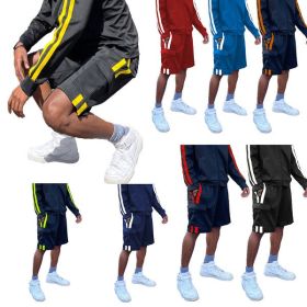 Two Stripe Cargo Pouch Shorts (Color: black yellow, size: M)
