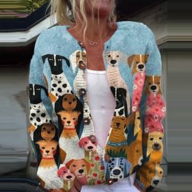 3D Digital Printing Cardigan Knitted Coat (Option: HWJ165612-XL)
