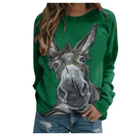 Loose Round Neck Donkey Head Floral Print Long Sleeve Pullover (Option: Green-2XL)